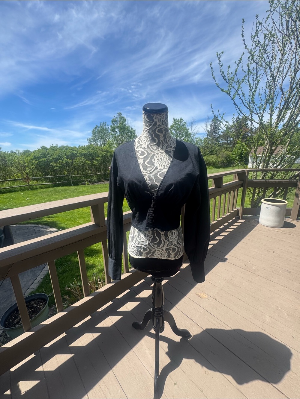 Urban Outfitters Black Long Sleeved Deep V Blouse